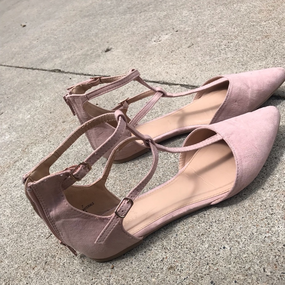 Pink suede flats